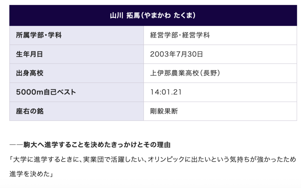 【徹底考察】駒澤の山川拓馬の進路はどこ？4チームを予想！中部の実業団でマラソンに挑戦